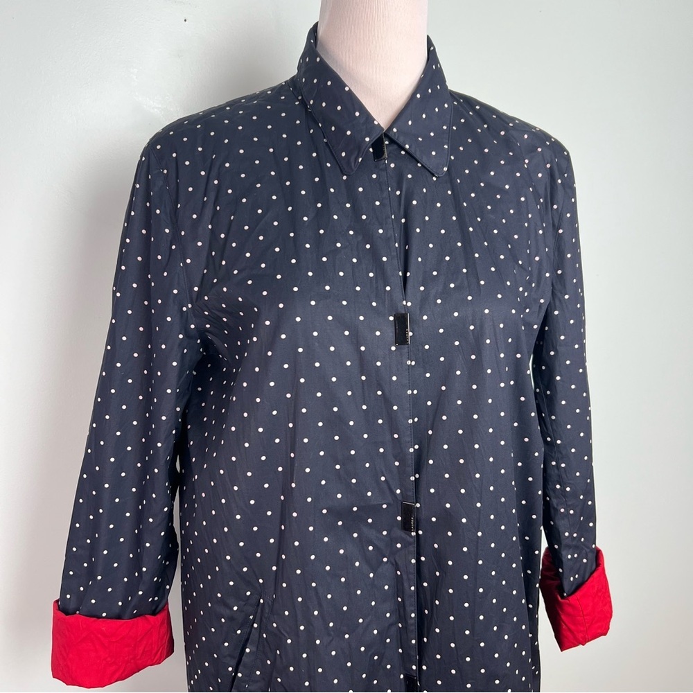 Lauren Ralph Lauren Navy Polka Dot Trench Coat with Red Lining - Picture 4 of 17